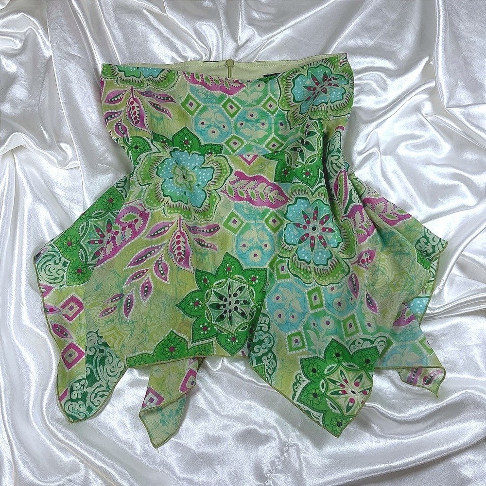 y2k Skirt Green Excellent A. Byer Handkerchief Hem Floral Paisley Print Size 7